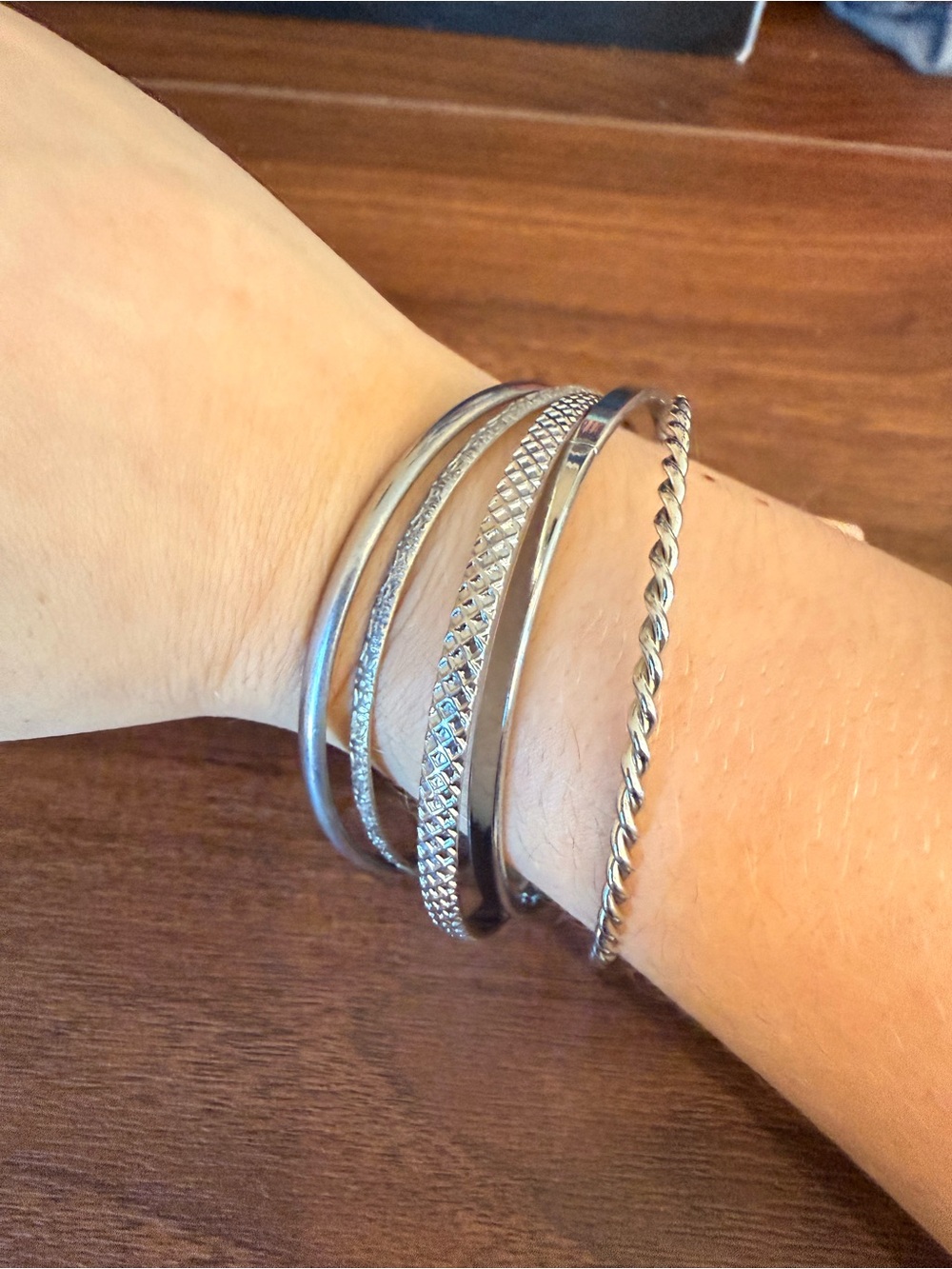 Silver Multi-Stack Bangle Bracelet Set - Women's Jewelry